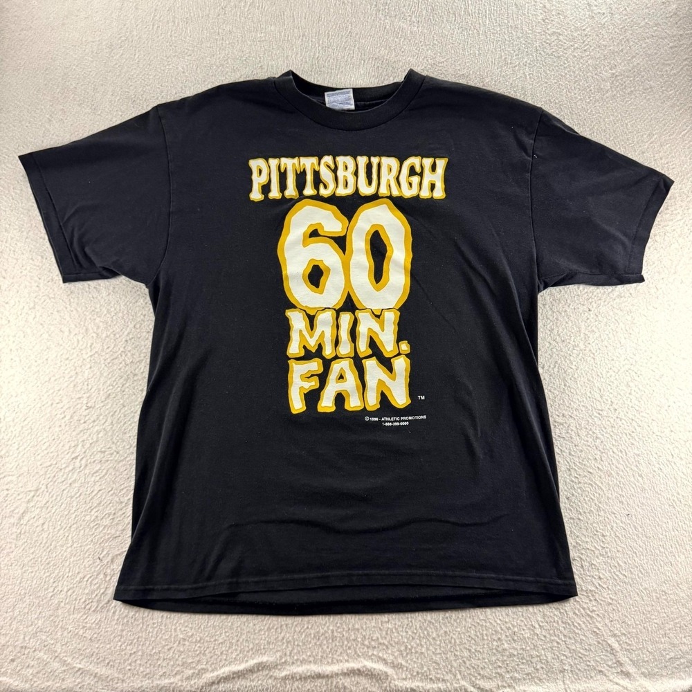 Hanes Pittsburgh 60 Min Fan T-Shirt Mens L Black Good 1996 Vintage Graphic